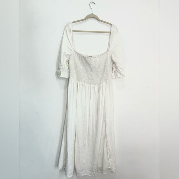 REFORMATION White MARABELLA Smocked Summer Linen Front Slit Midi Dress - Picture 8 of 11